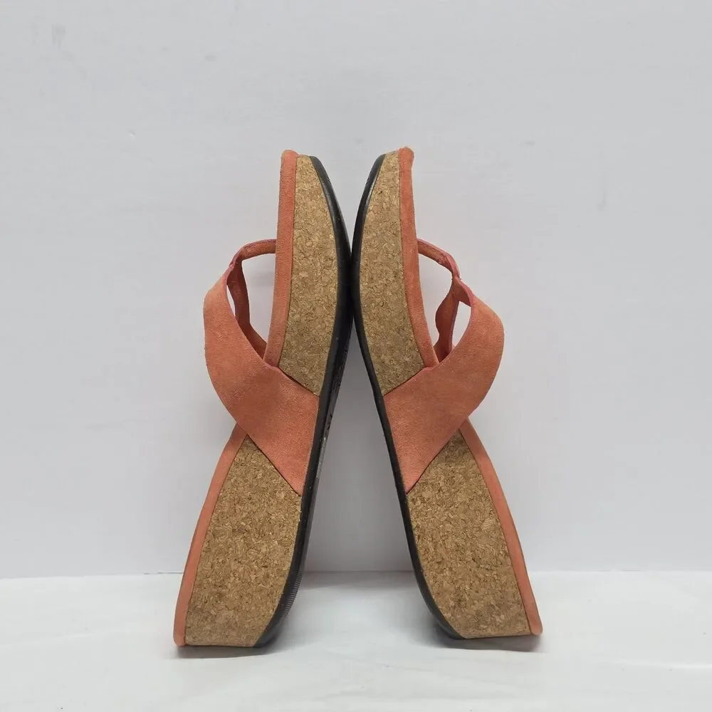 UGG Brook Cork Wedge Coral Orange Suede Thong Sandals Women's 7 Y2K Boho - Picture 5 of 11